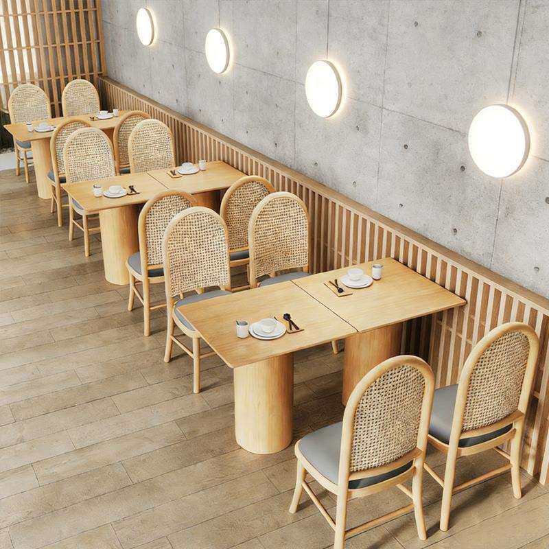 西餐厅实木桌椅组合咖啡厅编藤椅子火锅店餐桌茶餐厅靠墙卡座商用