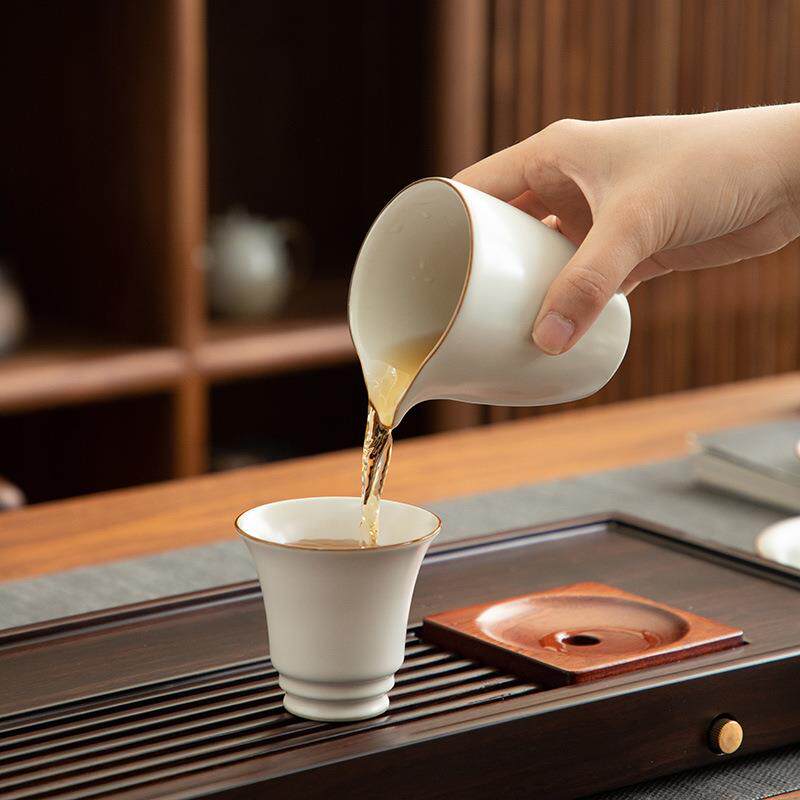 德化陶瓷【单茶杯满100ml半哑光】精工汝窑 米黄色 月牙杯主人 大