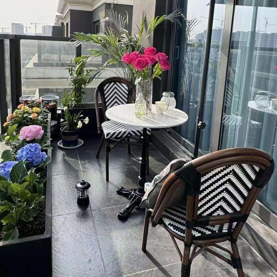 室外咖啡厅庭院编藤桌椅户外单人椅子阳台网红酒店复式法式藤编椅