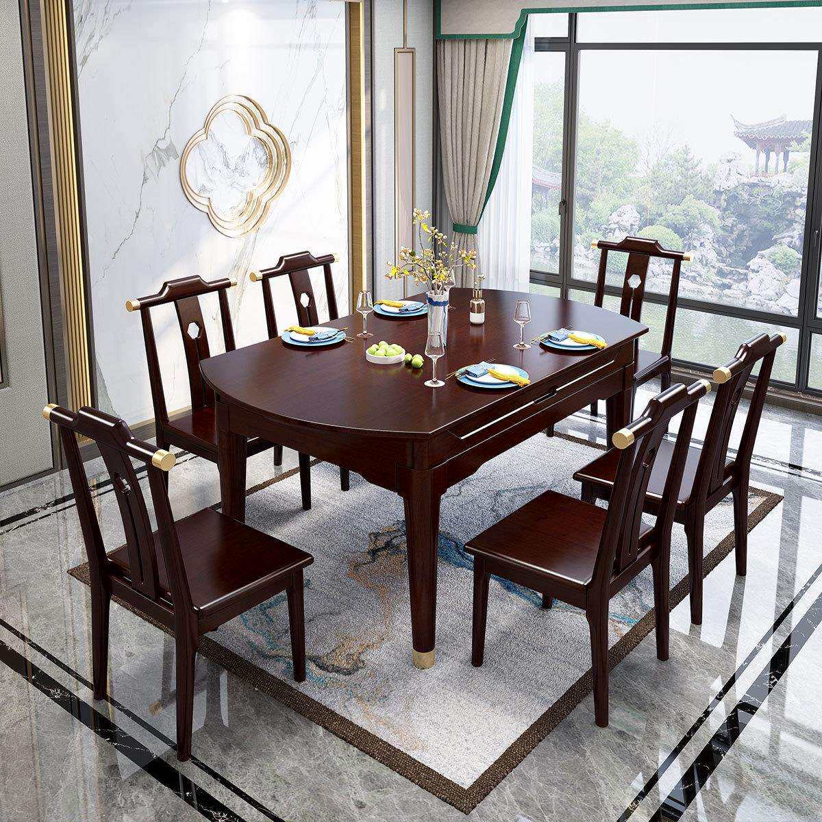 中式实木大圆桌圆形餐桌椅组合酒店饭店1.5米8/10人饭桌新中式