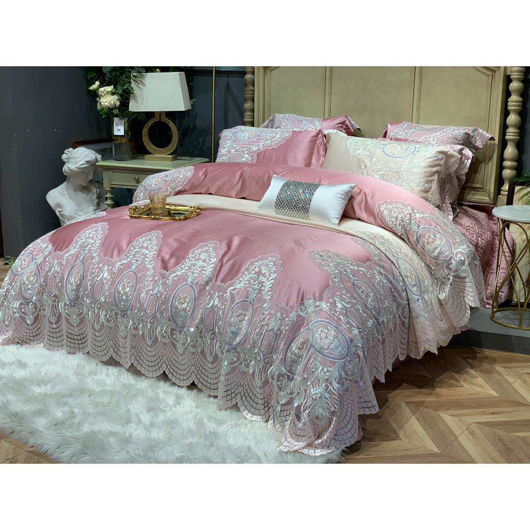 欧式纯棉四件套公主风蕾丝花边60支全棉床上用品白色床单式4件套