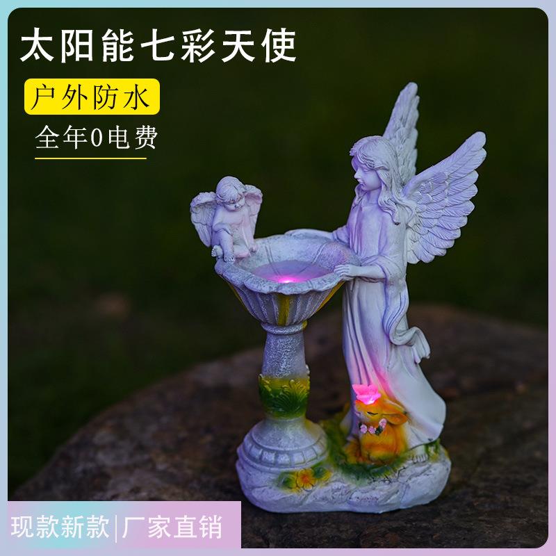 跨境太阳能天使庭院灯树脂雕像花园户外树脂工艺品天使人物摆件