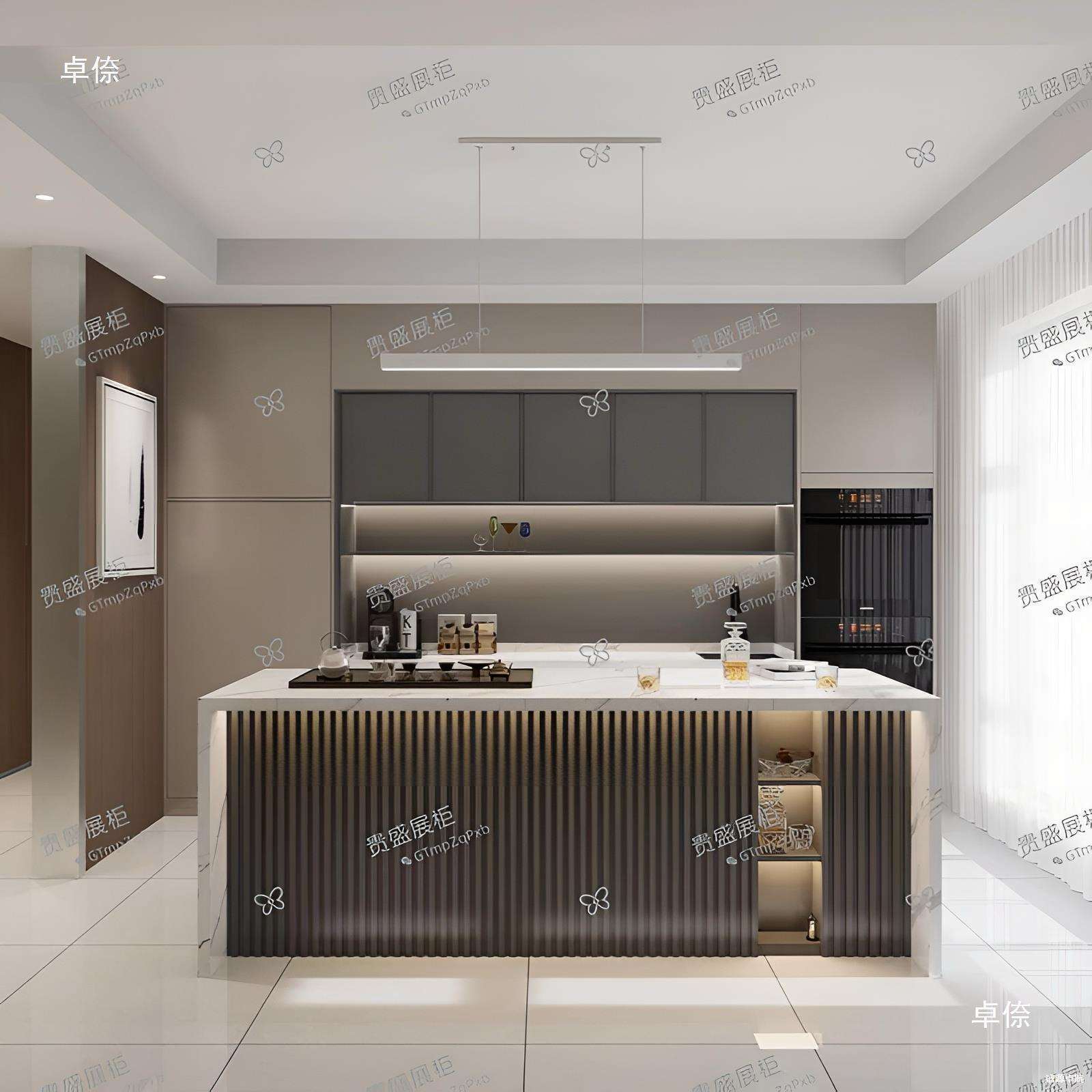 岩板岛台单独工业风客厅大理石餐边柜吧台做饭中岛台餐桌一体隔断