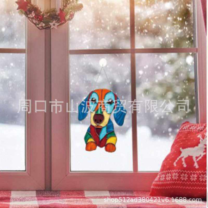 彩绘玻璃狗窗饰-偷看狗彩绘玻璃遮阳板家用车窗装饰挂件墙饰2022