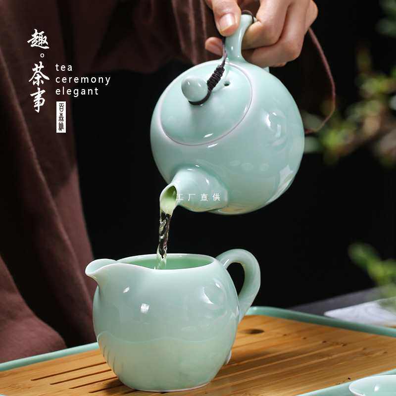 批发青瓷茶壶泡茶单壶家用瓷壶陶瓷茶具杯子套装家用大容量过滤泡