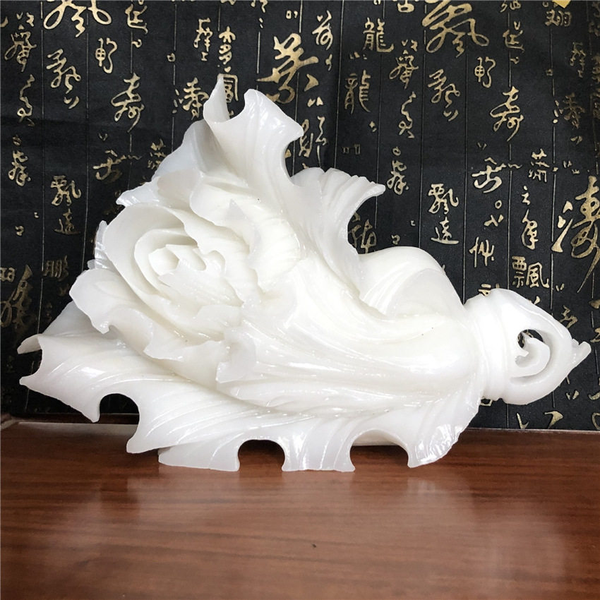 阿富汗白玉白菜摆件批发 花开富贵白玉大白菜摆饰送礼自用