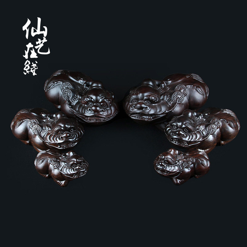 厂家直供精雕非洲黑檀木草花梨雕刻进宝黑檀木貔貅摆件批发