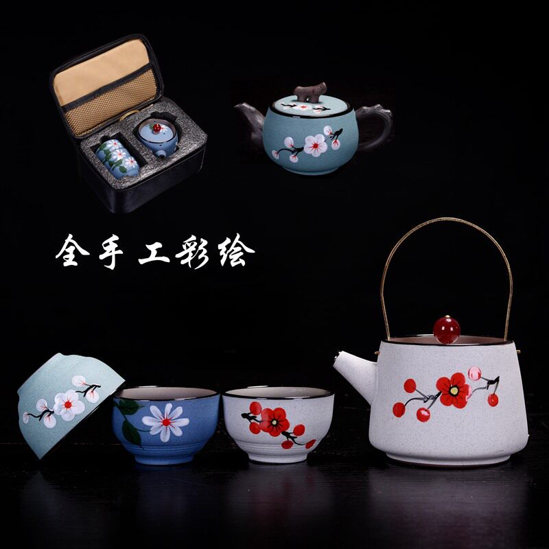 手绘紫砂茶具茶壶小套装日式旅行家用简约办公便携整套陶瓷茶具