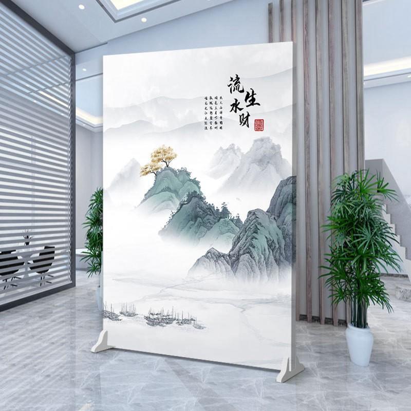 logo公司屏风隔断墙进门客厅遮挡简易移动带轮办公室企业移动座屏