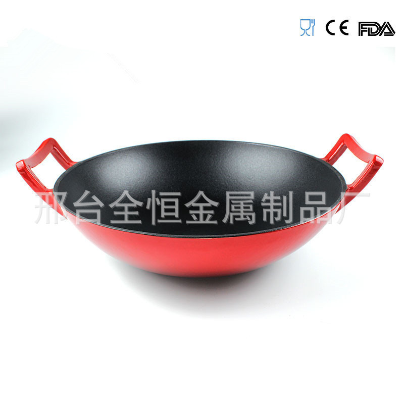 全恒老式铁锅家用铸铁锅炒菜锅生铁圆底铸铁搪瓷双耳炒锅