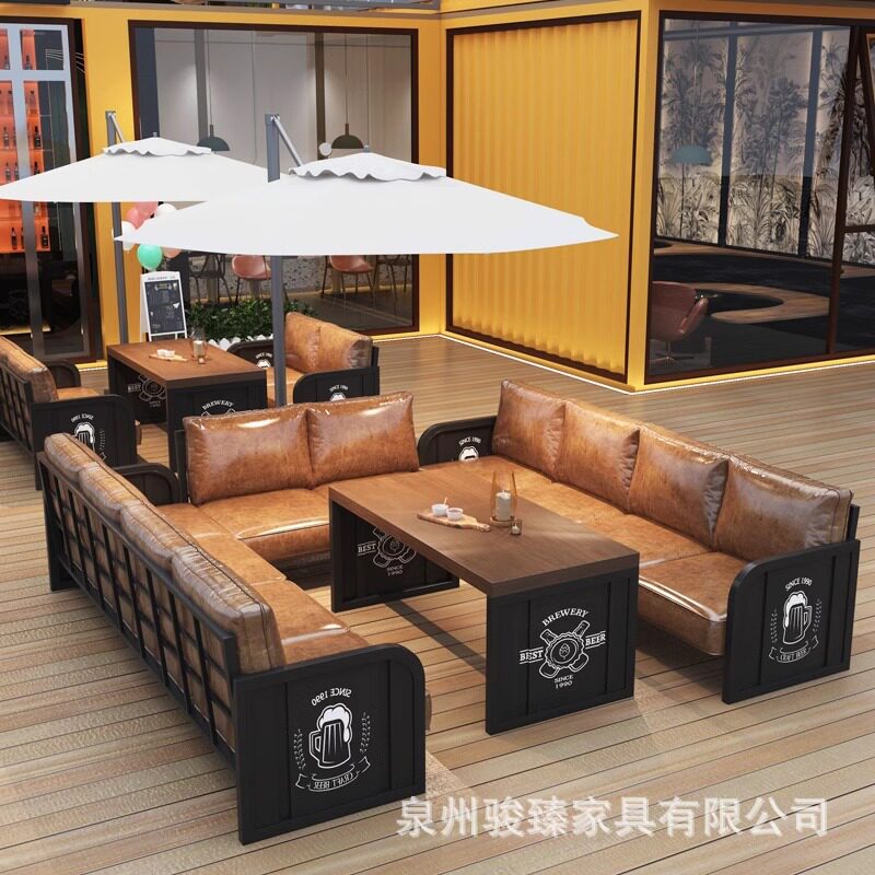 工业风小酒馆清吧酒吧卡座沙发奶茶店咖啡主题餐厅烧烤店桌椅组合
