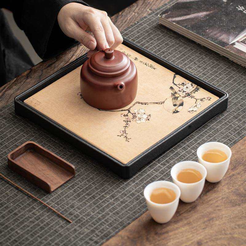 陶瓷吸水干泡台家用小型茶托盘茶盘方形沥水茶台
