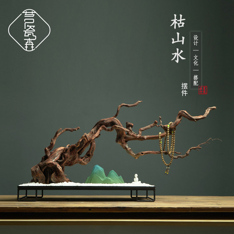批发新中式复古实木根雕禅意摆件茶室办公桌客厅玄关家居软装饰工