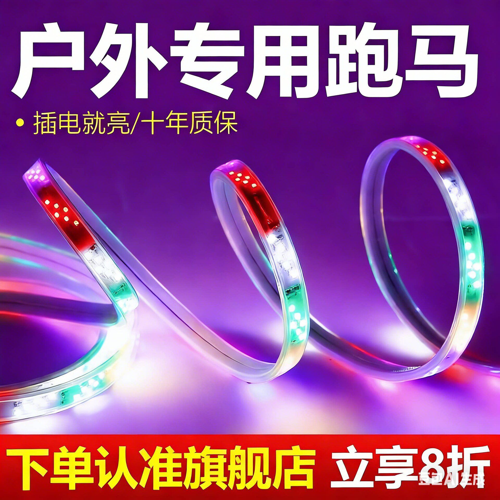 七彩变色招牌闪光户外防水霓虹室外led软灯条彩灯跑马灯流水灯带