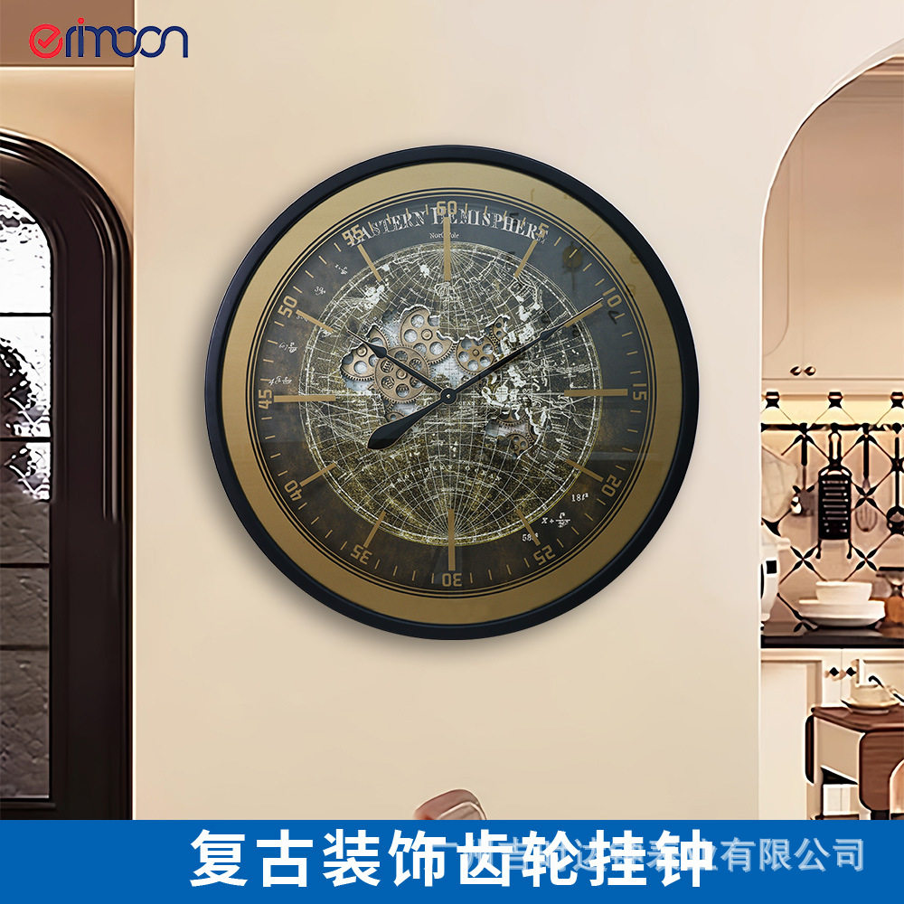 复古铁艺齿轮挂钟工业风静音时钟公共场所装饰创意钟表现货批发