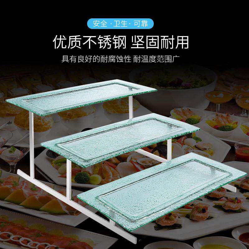 不锈钢三层蛋糕架配玻璃寿司点心架自助餐食物展示架甜品摆台果盘