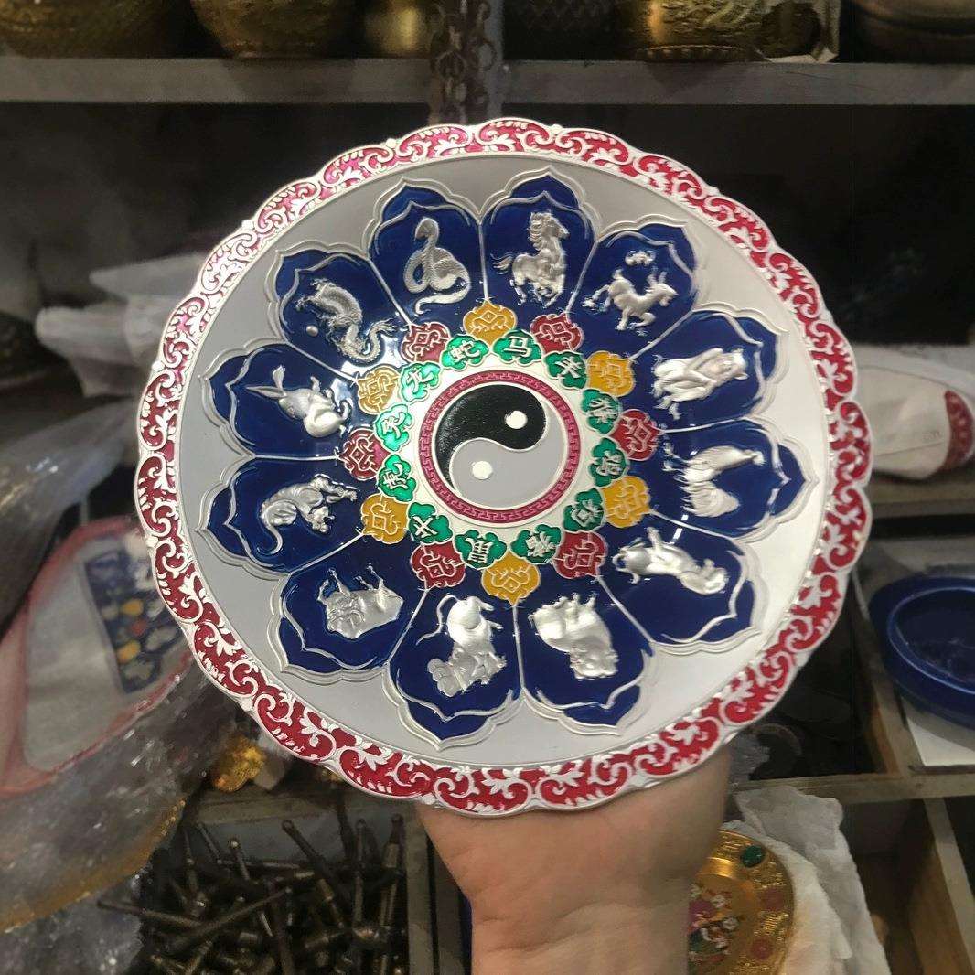 仿古铜器十二生肖彩盘子铜器摆件古玩收藏家居客厅装饰工艺品