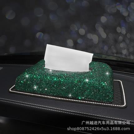 跨境创意镶钻车载纸巾盒仪表台女性个性汽车装饰摆件车用纸巾盒