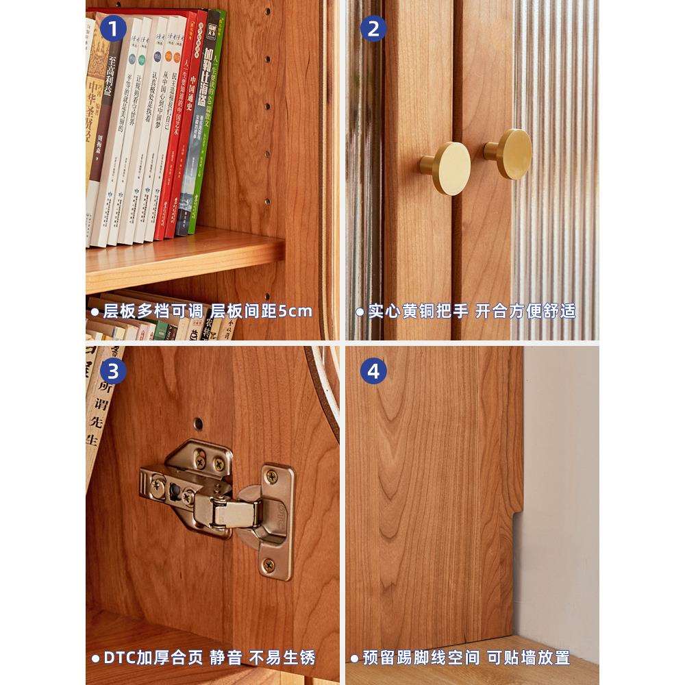 YD实木书柜书房客厅高收纳架玻璃门北欧复古展示柜储物书橱