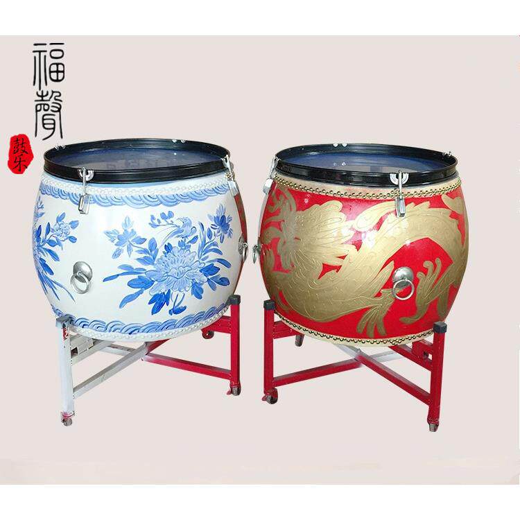 厂家直销16寸18寸木质水鼓 战鼓 两三用鼓 青花瓷鼓 半边鼓