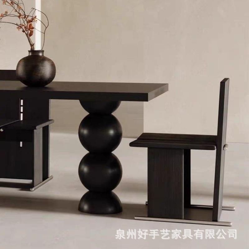 北欧轻奢实木会议桌创意设计师工作台原木洽谈桌民宿法式实木餐桌
