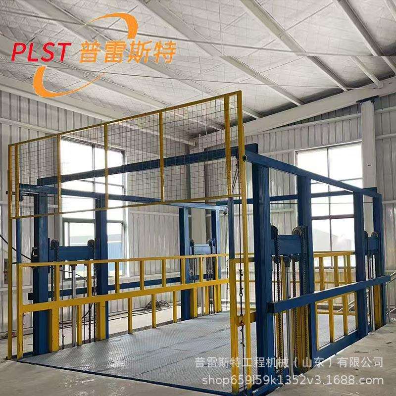 工业提货升降液压导轨货梯 车间简易壁挂载货平台 仓储四轨道货梯