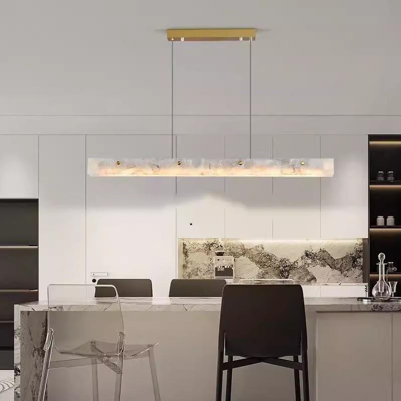 设计师装饰吊灯现代简约云石一字餐厅岛台创意北欧轻奢灯具长条灯