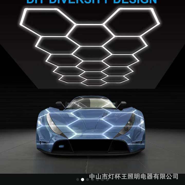 蜂窝灯跨境健身房理发店LED 六角形拼接防水防尘高亮洗车灯工位灯