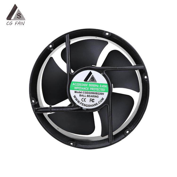 铝框铝叶22060散热工业风扇220V2400冷却静音涡轮排气AC金属风扇
