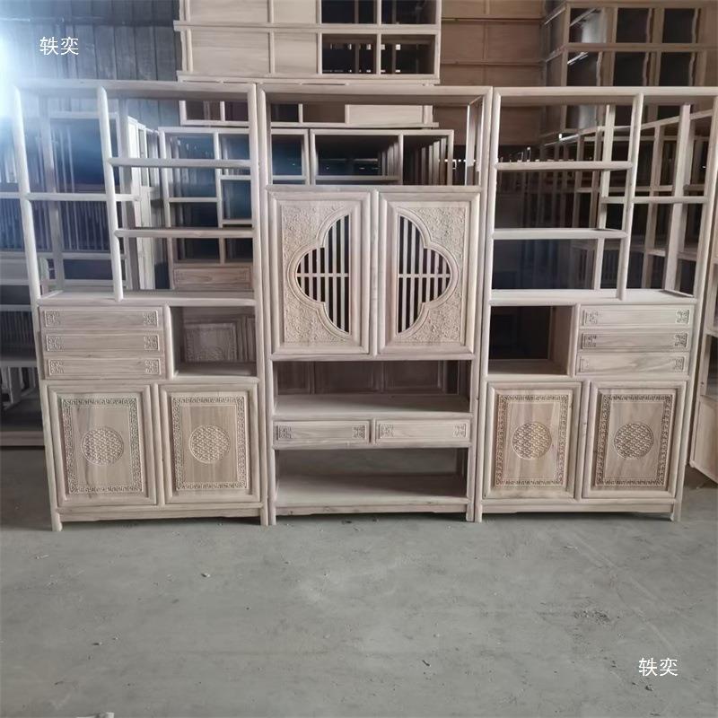 北方老榆木书架书柜博古架白茬白坯免漆禅意家具现代新中式榫卯结