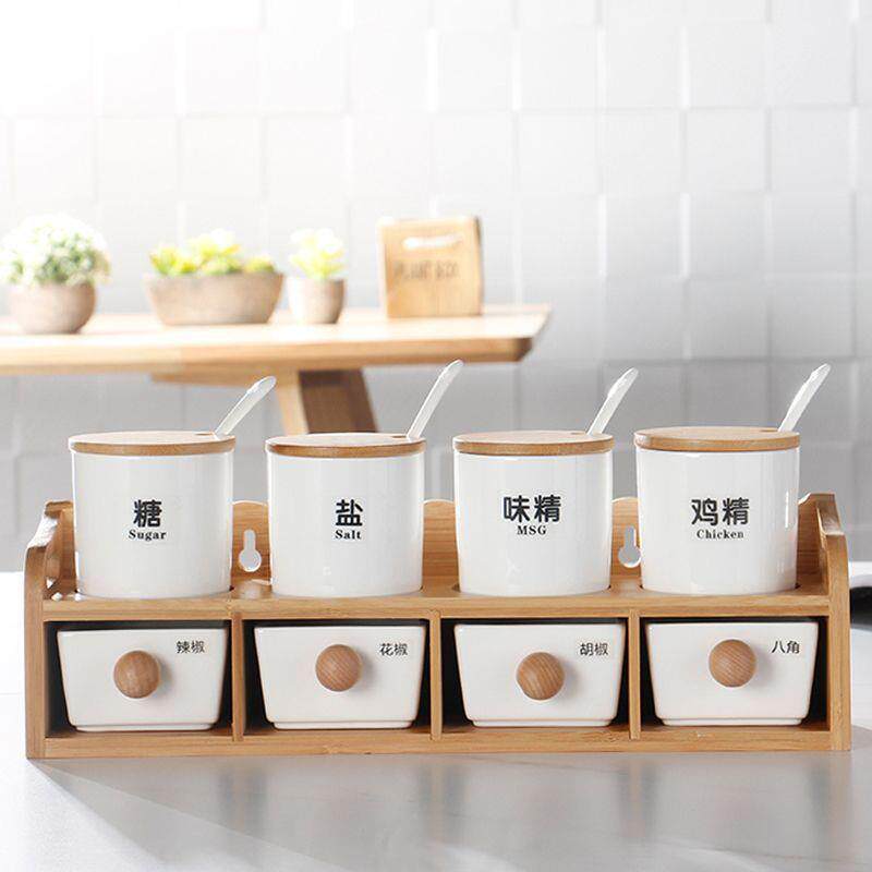 创意陶瓷调味罐套装家用厨房调料盒日式双层调料瓶鸡精辣椒盐罐子