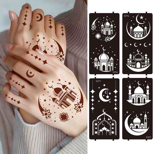 跨境镂空模板纹身模版海娜膏彩绘纹身贴Temporary tattoo stencil
