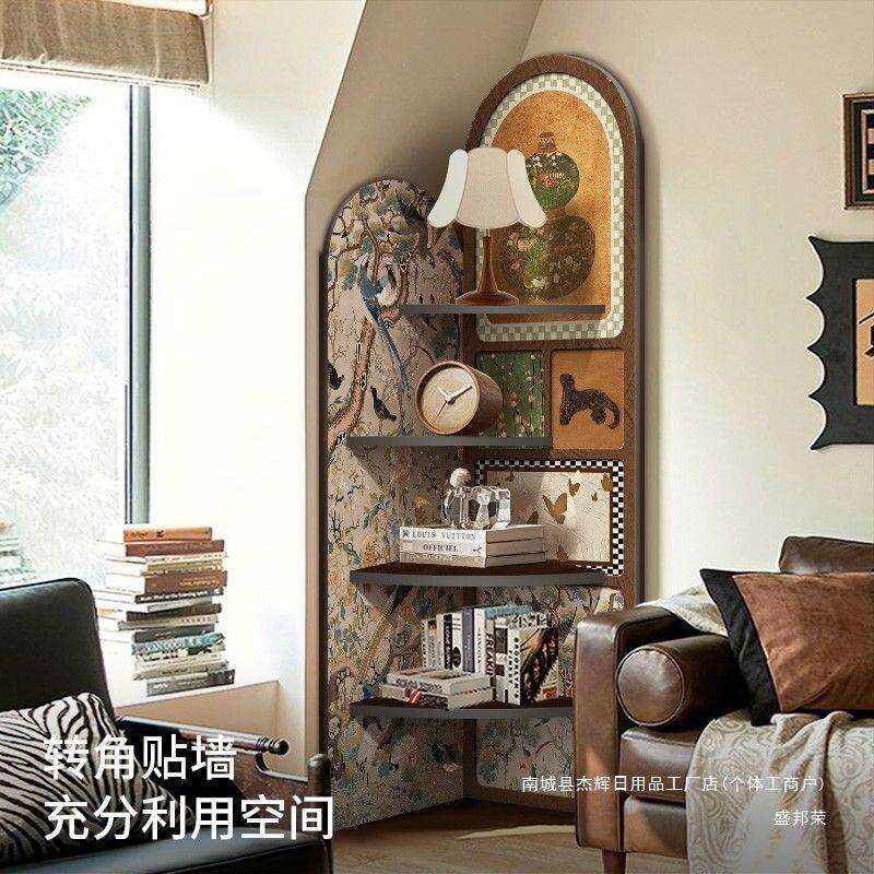 中古风转角架客厅角柜墙角柜书柜复古拐角角落置物柜储物柜置物架