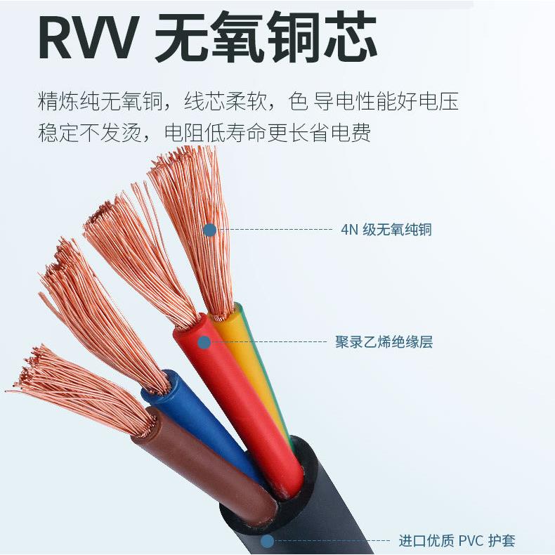 RVV电源线2芯3芯4芯5芯*1 1.5 2.5 4 6 10 16平方铜芯电线电缆线