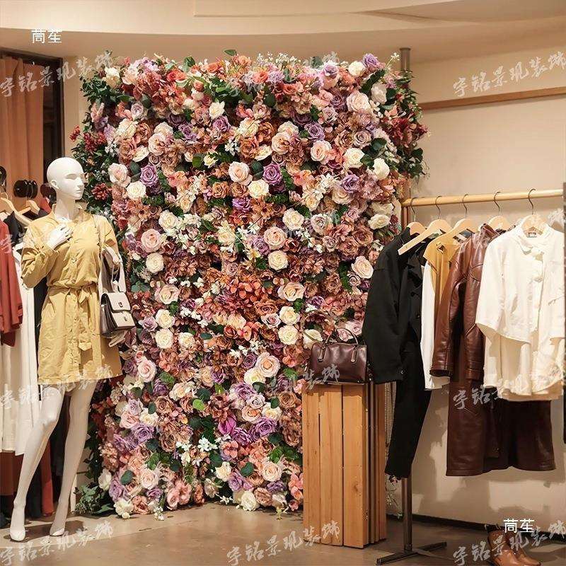 花店门口吸引人服装店门头装饰花门店氛围布置室内感花墙绿植