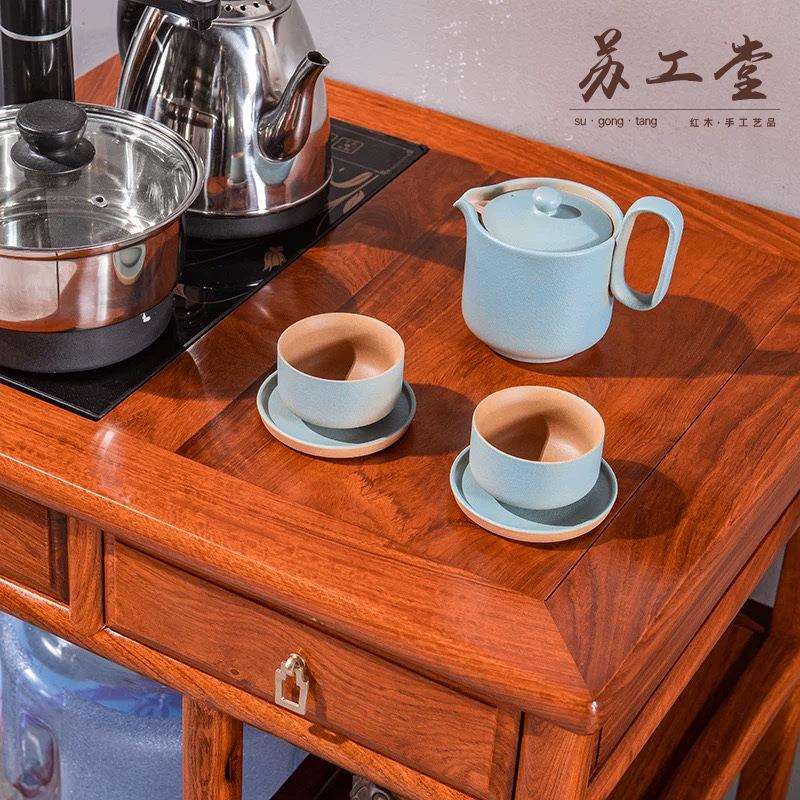 缅甸花梨茶水柜茶桌边柜泡茶台烧水壶一体茶边柜办公室茶具置物架