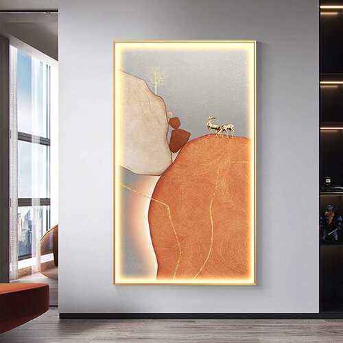 现代简约石来运转客厅装饰画寓意好led灯画现代轻奢走廊玄关壁画