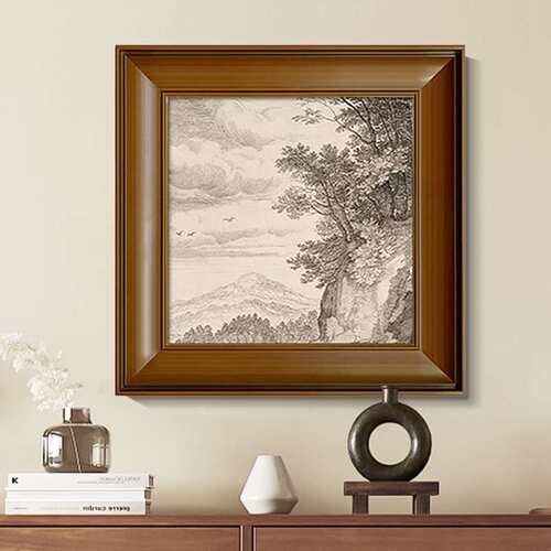 风景线稿素描挂画法式复古客厅装饰画美拉德中古餐厅玄关卧室壁画