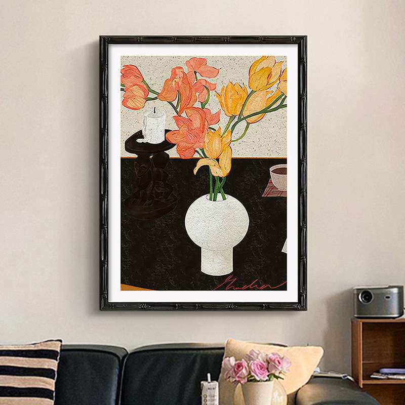 《瓶花》新中式禅意客厅装饰画复古中古风百合花卉餐厅餐边柜摆画