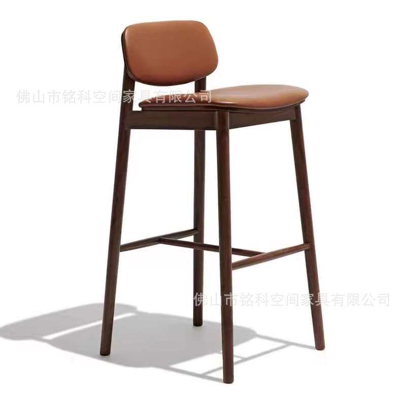 简约吧台凳靠背高凳前台椅接待家用岛台椅子设计师餐厅实木酒吧椅