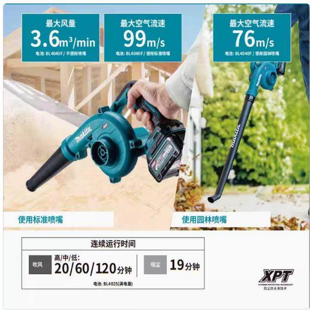 Makita牧田UB002充电式吹风机40V无线手持式大风力小型除尘吹落叶