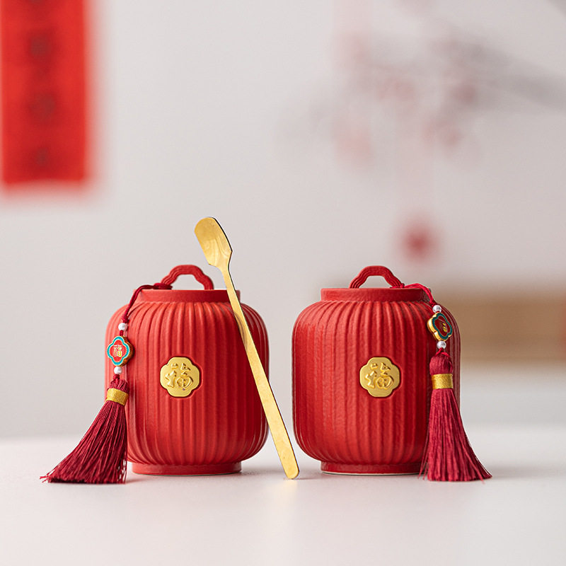红灯笼茶叶罐喜糖罐小号事事如意陶瓷密封罐宫廷风新婚糖果伴手礼