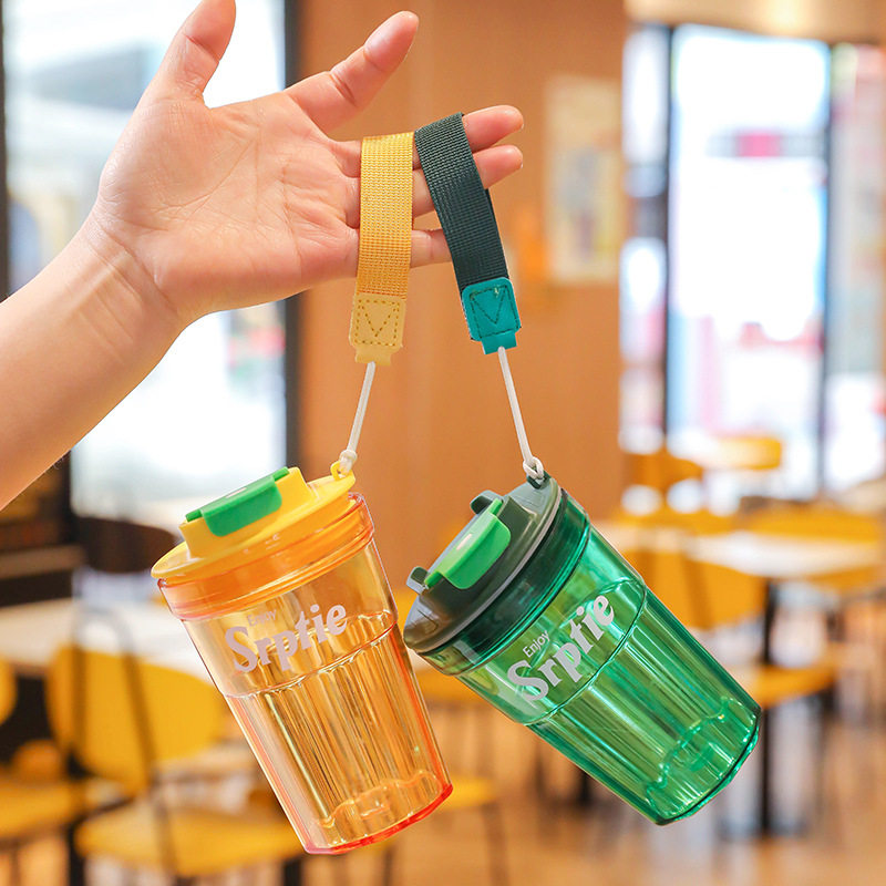 简约时尚塑料水杯直饮提手咖啡杯子户外运动水壶男女学生儿童水杯