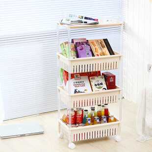 厨房置物架 衣物杂物收纳整理架 锦帛塑料三层滑轮式 平板储物架