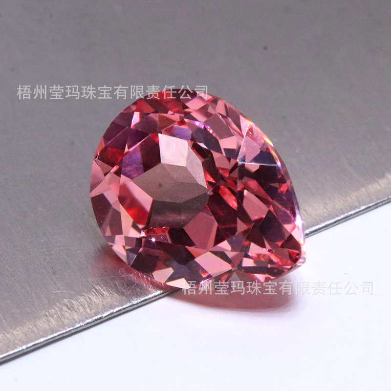 高品质梨形培育彩宝粉红宝 实验室人工培育粉红色水滴形饰品裸石