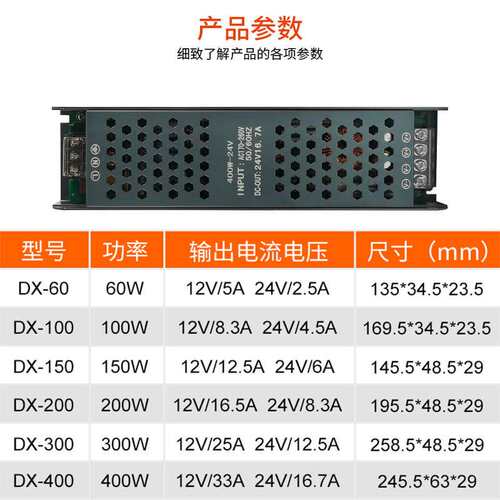 LED磁吸灯箱电源DX-100W-24V12V150W200W300400W直流灯带开关电源
