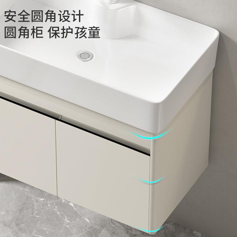 小户型浴室柜不锈钢洗手台一体柜储物镜洗漱台陶瓷一体盆现代简约