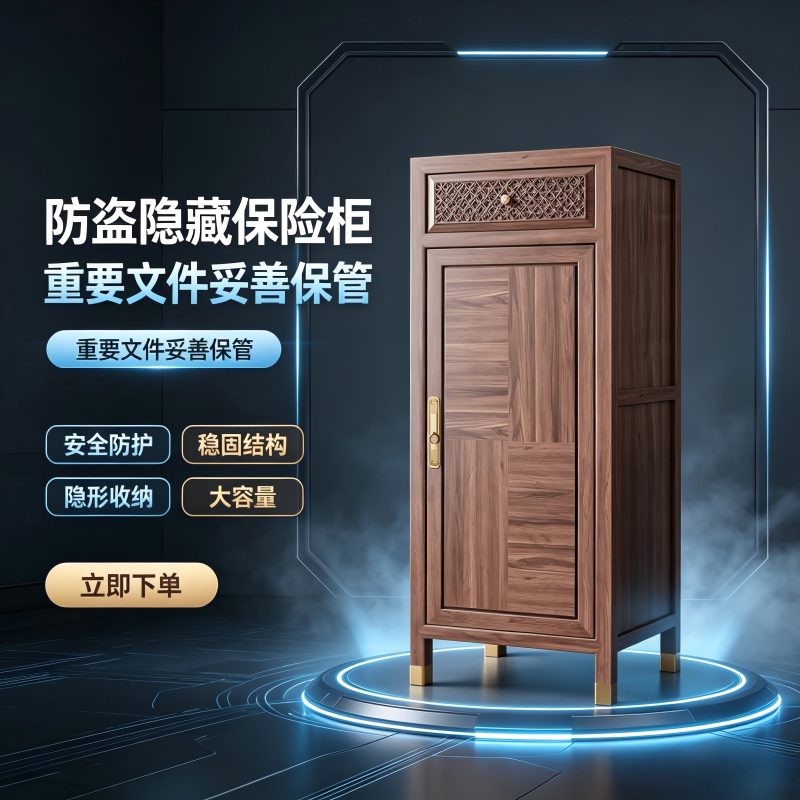 新中式实木边柜隐藏保险柜珠宝收纳柜客厅高柜家用防盗收纳储物柜
