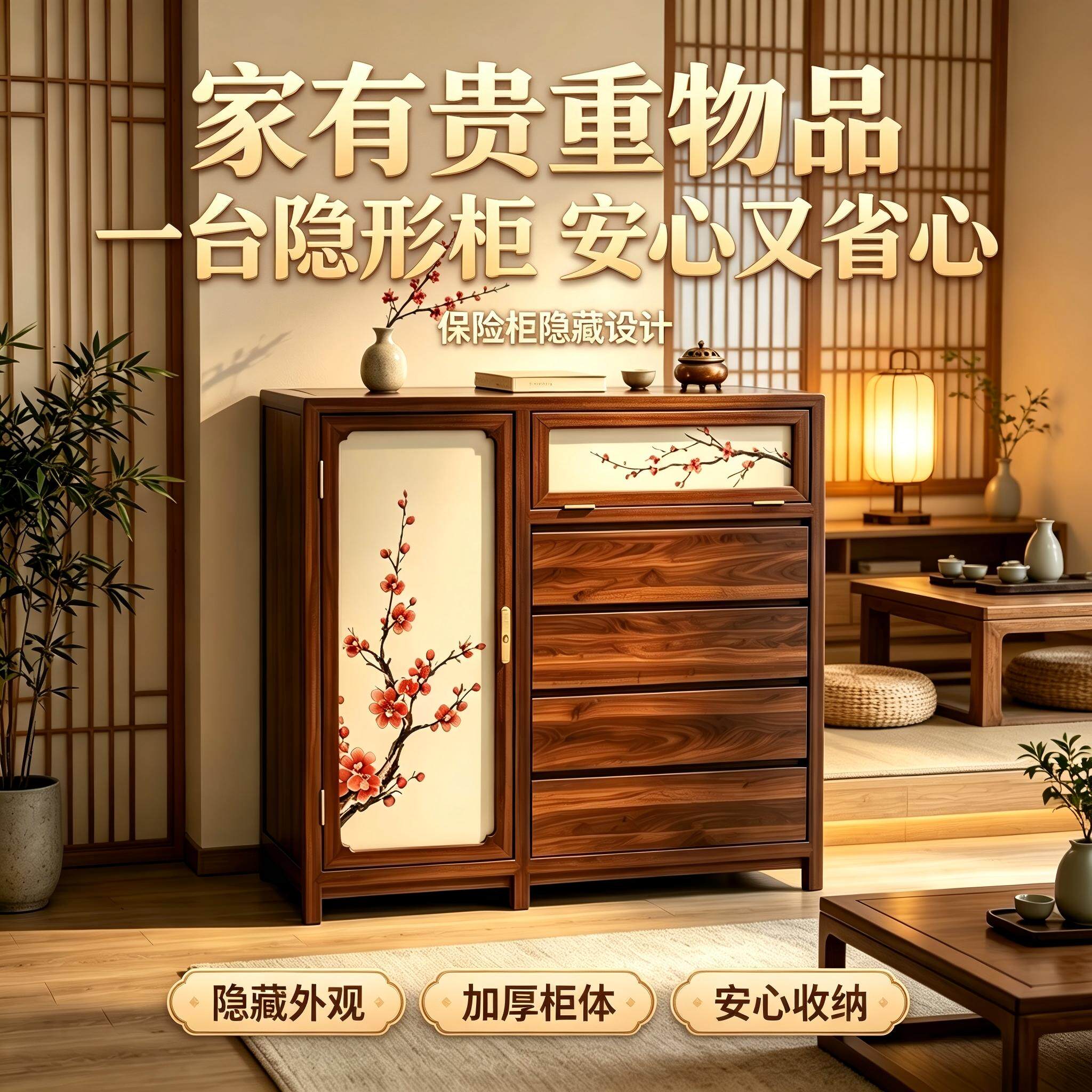 中式实木隐藏式保险柜家用防盗柜办公文件柜珠宝收纳柜公章保管柜