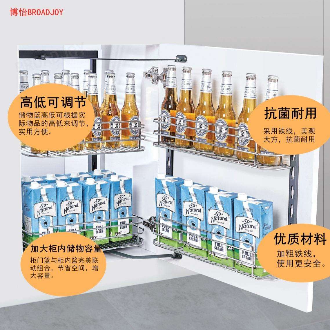 厨房地柜连动拉篮厨房橱柜地柜开门式转角小怪物旋转高深厨柜联动
